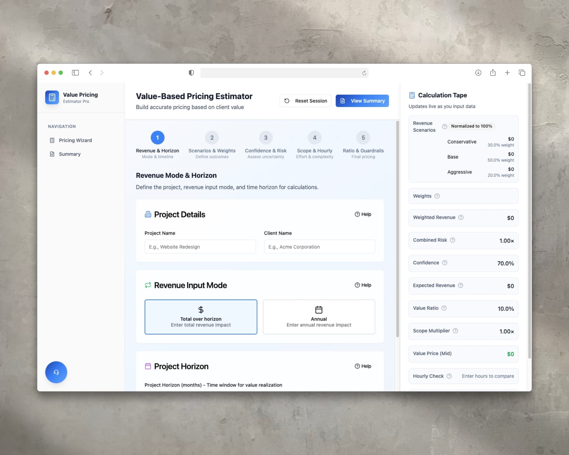 Value-Based Pricing App — App Design